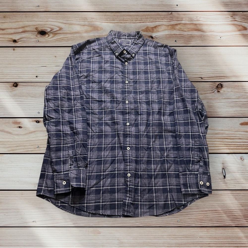 Charles Tyrwhitt Shirt Men’s 2XL Blue Plaid Long Sleeve Preppy Button Down